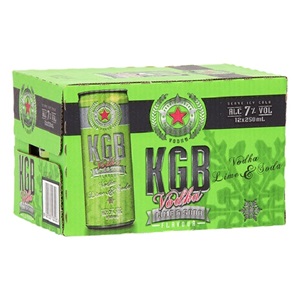 Picture of KGB 7% Vodka, Lime & Soda Vodka Premix 12pk Cans 250ml