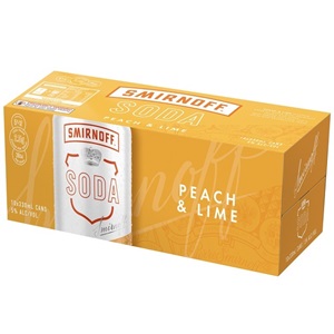 Picture of SmirnOff Soda 5% Vodka Peach & Lime 10pk Cans 330ml